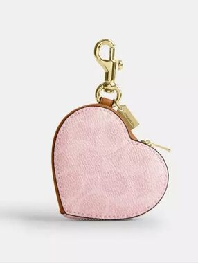 Coach Heart Bag Charm In Pink Signature Canvas